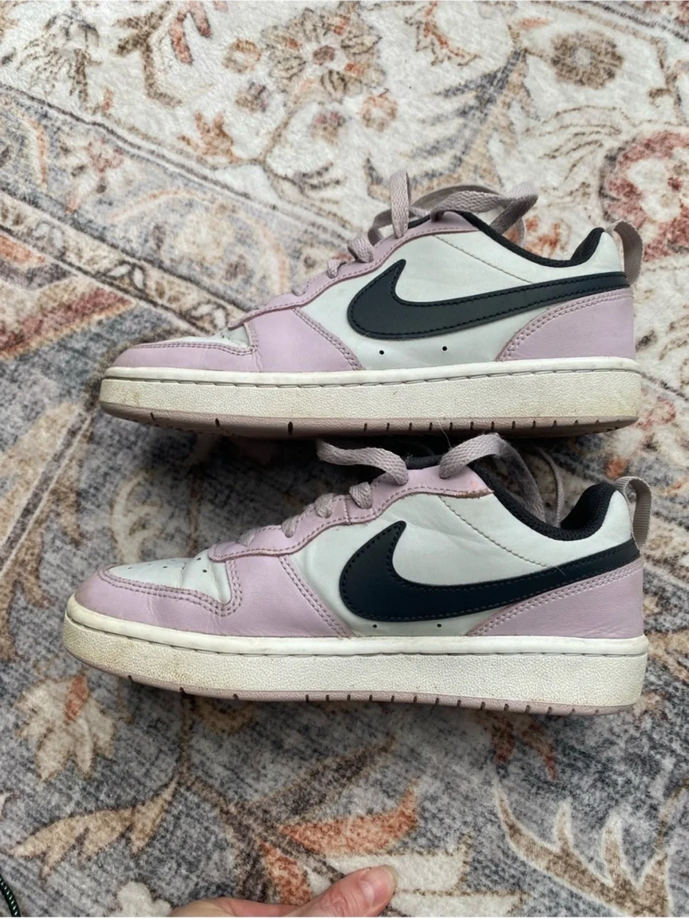Nike Low-Top Sneakers in Light Pink, White and Black Swoosh
